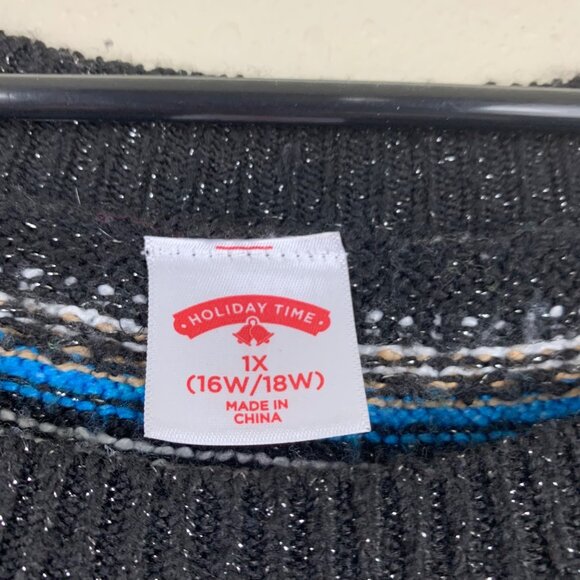 Holiday Time Women’s Polar Bear Fair Isle Sweater Blue Black - Size 1X - Picture 4 of 6